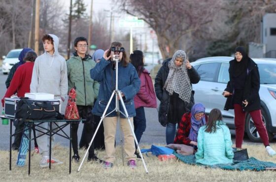 Members of Rocky Mountain Islamic Center with Dena McClung scanning for new moon.